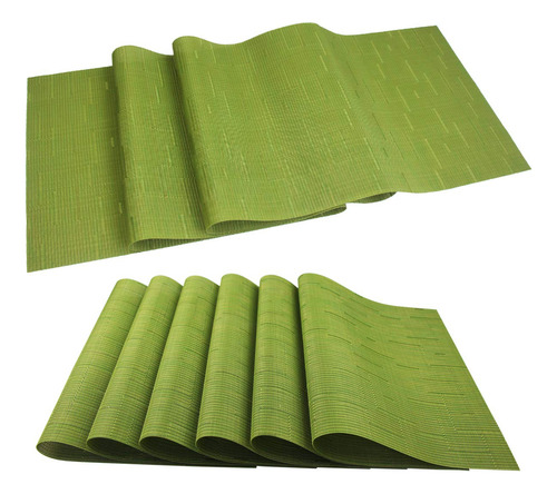 Mantel Individual De Plastico Con Camino De Mesa Verde 7 Pz