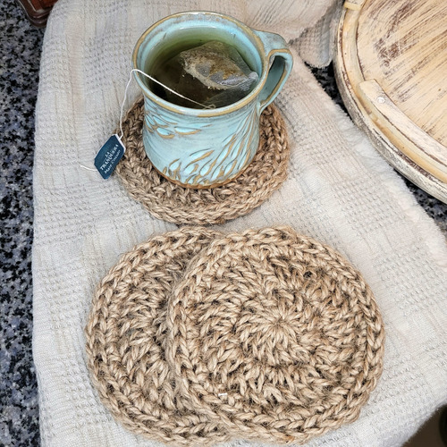 Posavasos/ Posatazas Crochet Yute X 4 Unidades Lisa Marrón Claro
