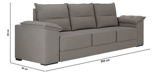 Sofá 2,07 Metros Besthouse Texas, 3 Lugares, Espuma D-28 Cor Cinza