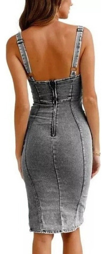 Vestido De Mezclilla Elástico Con Tirantes De Mujer