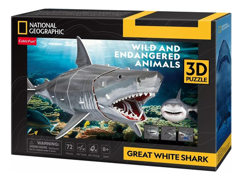 Cubic Fun Rompe 3d 67357 Nat Geo Gran Tiburon Blanco 72 Pzs
