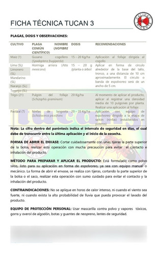 Tucan 3 - Cipermetrina 0.3%: Insecticida / Polvo (24 Kg)