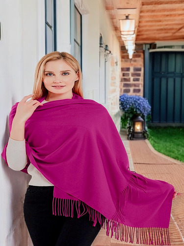 Pashmina, Bufanda Accesorio Versátil Pareo Fucsia Liso Unitalla