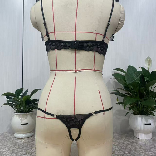 Conjunto Sexy De Lencería Transparente De Encaje Floral Con Negro L