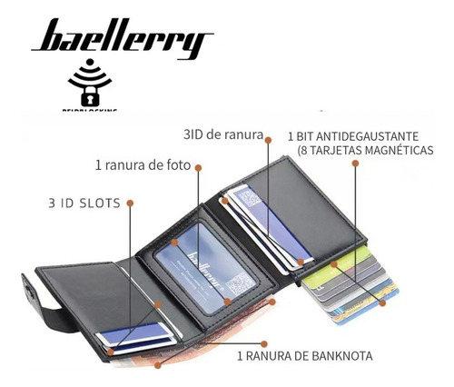 Cartera Tarjetero De Cuero Para Hombre Con Protección Rfid