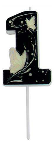 Velas Cumpleaños Números Negro Mariposa  Altura 11.5 Cm