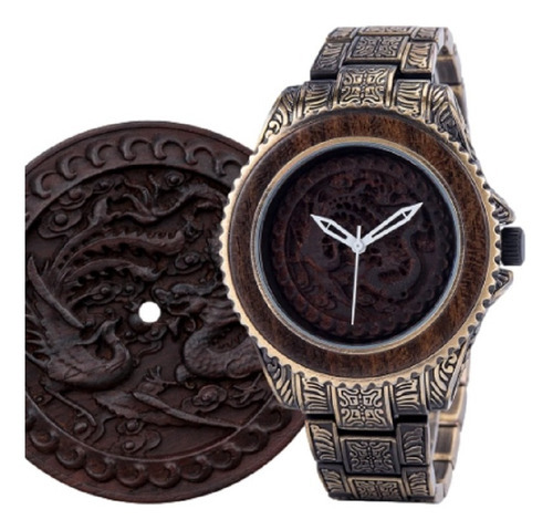 Relógio Bobo Bird Austenita Dourado Madeira/aço Inox - Lindo Cor do fundo Preto