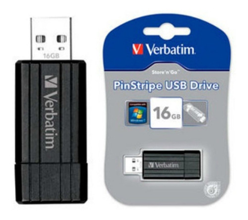 Pendrive 16gb Retractil Negro Verbatim 2.0 Pinstripe Usb