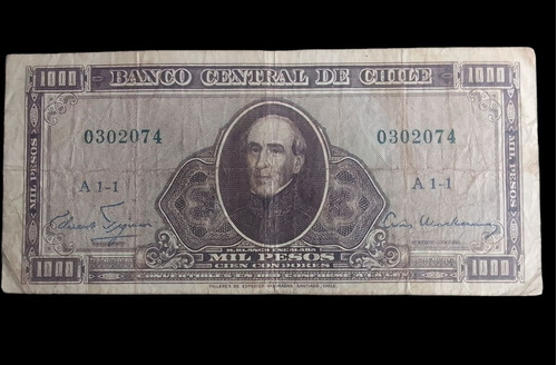 Billete Chile 1 Escudo Remarcado Sobre 1000 Pesos A1-1