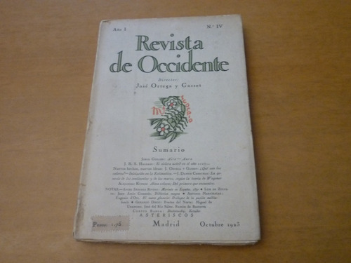 Revista De Occidente. Año 1 Nro 4. 1923