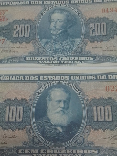 Cédulas Colecionáveis Cruzeiro Cr$100(c034); Cr$200(c042) Fe