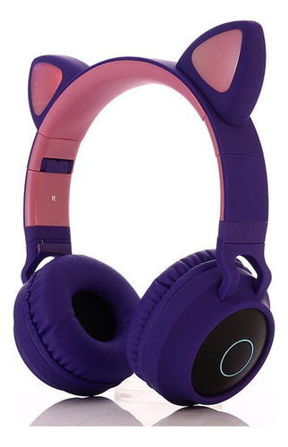 Audifonos Fashion Led Orejas De Gato Bluetooth Color Morado Color Violeta