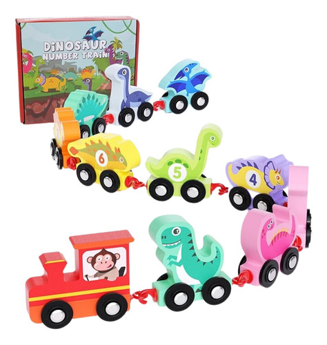 Tren Dinosaurios De Madera Juguete De Arrastre Montessori