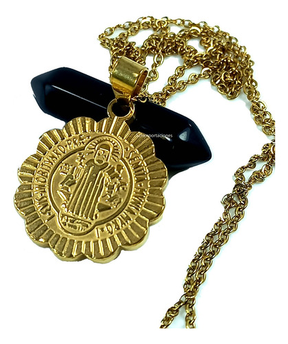 Imagen 1 de 7 de Medalla San Benito - Consagrada - Acero Dorado - M 11
