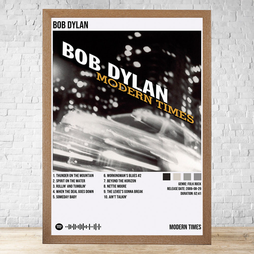 Cuadro Bob Dylan Modern Times 30x40 Con Vidrio Y Marco C669 Marrón Claro Clasico