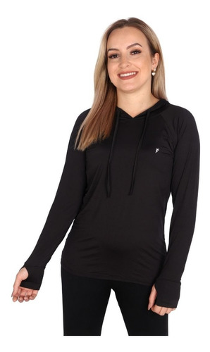 Blusa Feminina Com Capuz E Encaixe Para Dedo Proteção Uv50+