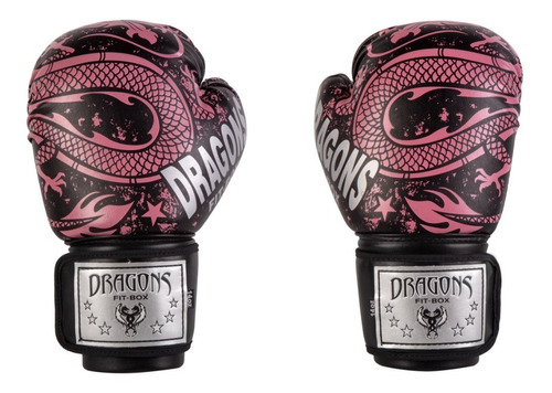 Guantes De Boxeo / Muay Thai / Kick Negros Dragones Rosa