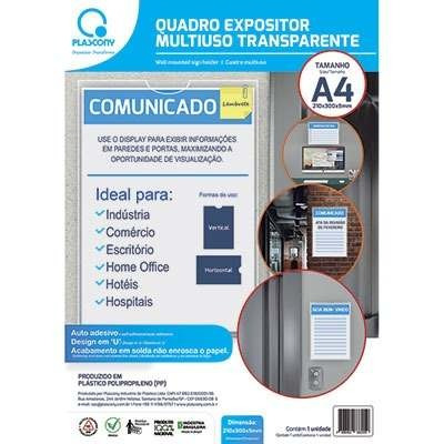 Quadro De Aviso A4 Multiuso Cristal Qma4tr Plascony 