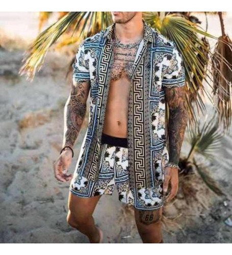 Camisa Suelta Estilo Playa Traje Casual Hawaiano Estampado P