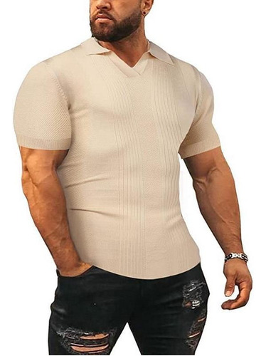 Camisa De Hombre Suéter De Punto De Manga Corta Con Solapa D
