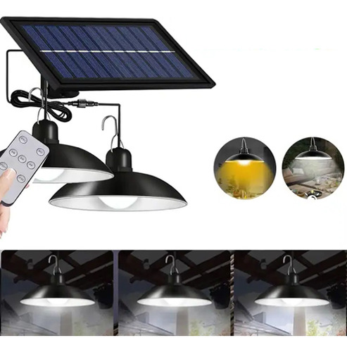 Lámpara Colgante Solar Recargable De 2 Cabezales