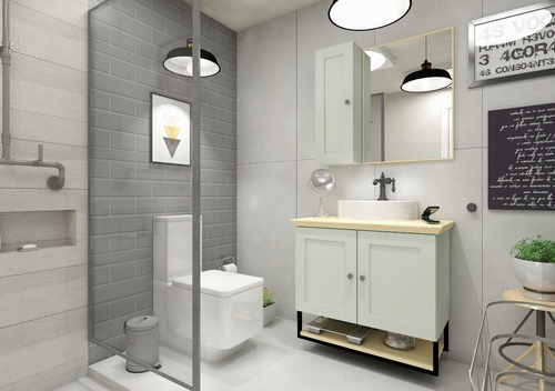 Gabinete Para Banheiro Nordic 80cm Mazzu C/ Espelho Sem Cuba Cor Do Móvel Aqcua/natural