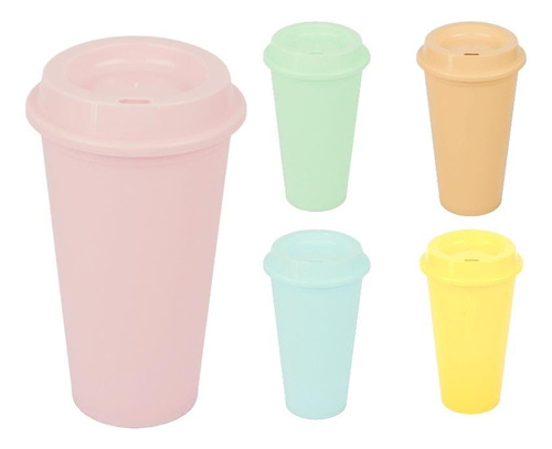 Pack 5 Vasos Mágicos Reutilizables Café Tapa Colores Pastel