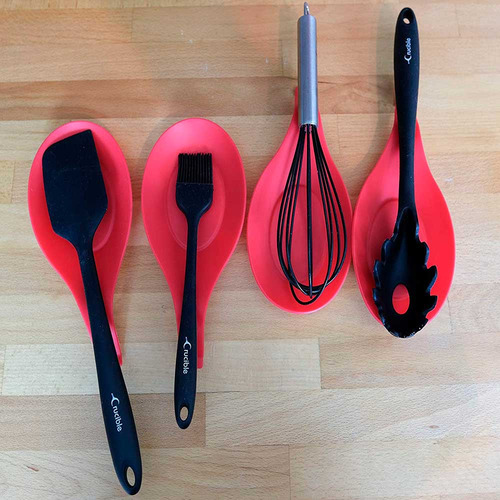 Descanso Silicone Apoio Colher Talher Concha Bancada Pia Cor Vermelho