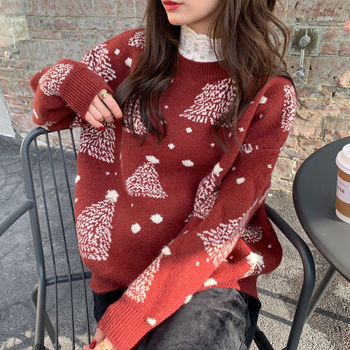 Suéter Navideño De Mujer Con Estampado De Árbol De Navidad