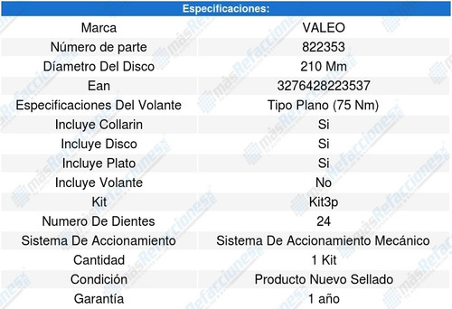 Kit Clutch Volkswagen Pointer L4 1.8l 98 A 09 Valeo