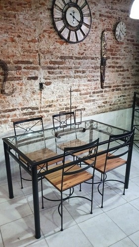 Imagen 8 de 9 de Mesa Comedor Industrial Hierro Y Madera 140x80x78 + 4 Sillas