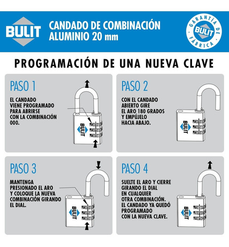 Candado Bulit De Aleación Con Combinación 20mm - Para Locker
