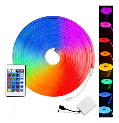 Neon Flex 12v Rgb Multicolor X5 Metros Control Y Adaptador