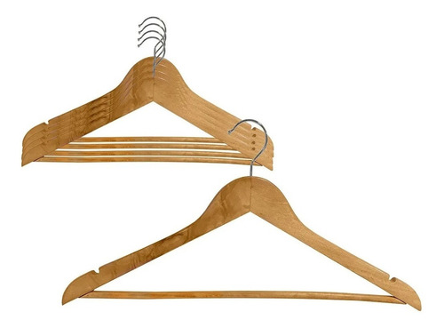 Pack De 6 Perchas De Madera Lustradas Barnizadas Premium