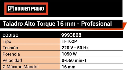 Imagen 2 de 4 de Taladro De Fuerza Alto Torque 16mm 1050w Dowen Pagio 9993868