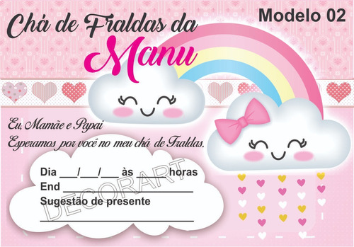 65 Convites Personalizados Cha De Bebe Cha Fraldas Menina Mercado Livre
