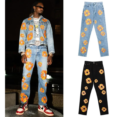 Pantalones Casuales De Jeans De Algodón Con Estampado De Lla