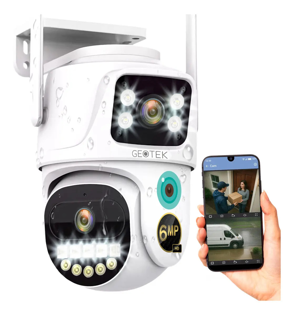 OFERTA DEL DIA: Camara Seguridad Geotek Ip Wifi Domo Doble Lente 6mp Exterior Vision Nocturna Deteccion Movimiento Color Blanco
