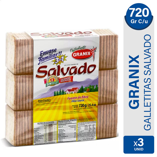 Galletitas Salvado 3en1 Granix Crackers Tripack X3 Paquetes