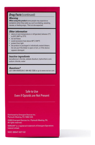 Narcan Spray Nasal 4 Mg - 2 Dispositivos Dosis Unica