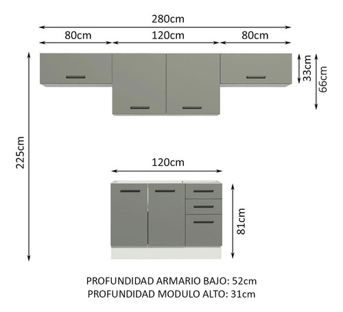 Cocina Integral Completa Modular Madesa Agata 280cm Bg 02