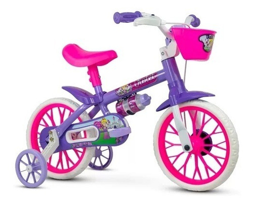 Bicicleta Aro 12 Violet Nathor - 3 Anos Com Rodinhas Cor Violeta/Branco/Rosa