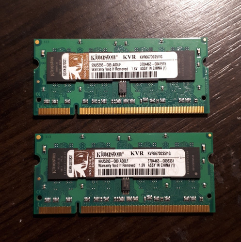 Lote 2 Memorias Kingston De 1gb C/u Ddr2 667mhz Para Laptop