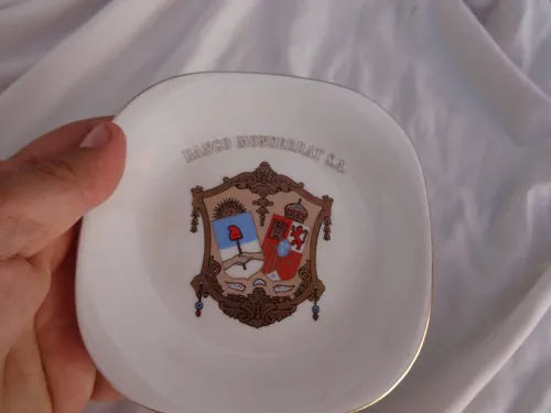 Plato Banco Monserrat Antiguo Logo Escudo Verbano Porcelana (Usado)