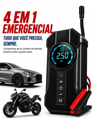 Auxiliar Partida Bateria Portátil Compressor Pneu Carro Moto
