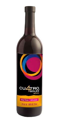 Imagen 1 de 6 de Vino Tinto Afrutado Mexicano Cuatro Soles Blend 750ml