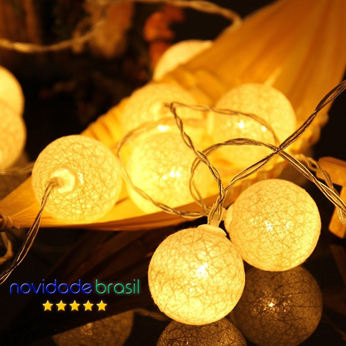 Imagem 2 de 7 de Luminária Cordão Luz Led 15 Bolas Decoração Varal Bivolt