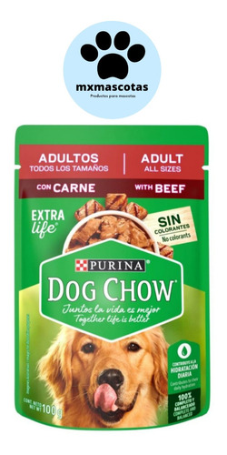 10 Sobres Dog Chow Adultos Carne Alimento Húmedo