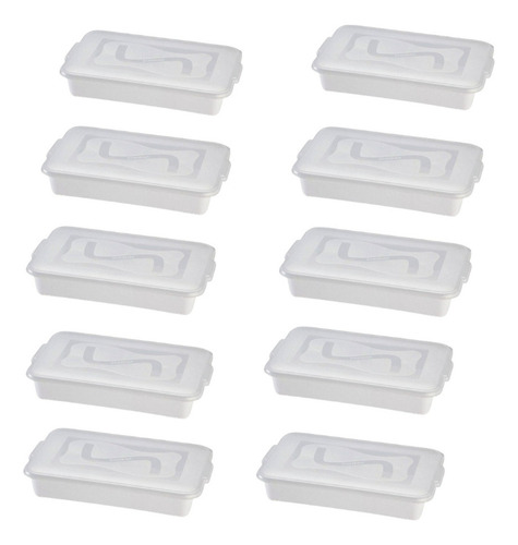 Kit Com 10 Bandejas Topa Tudo Alimentos Branca 8 Litros Com Tampa