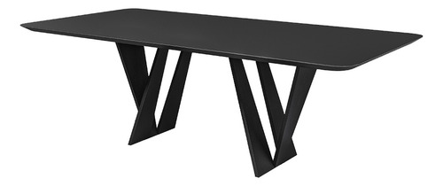 Mesa 8 Lugares 250cm Tampo Com Vidro Shuri Preto/ébano